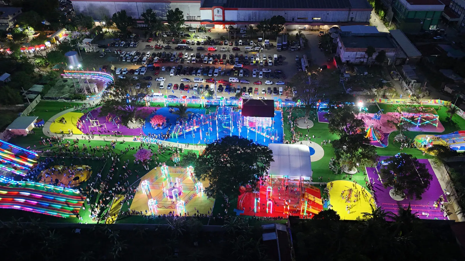 Park glowing at night from above
